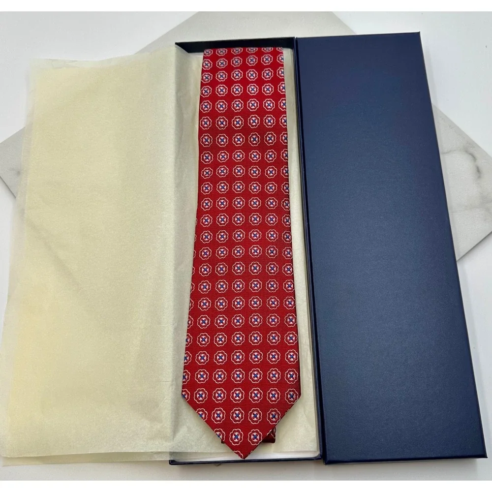 Vintage Brooks Brothers Red Medallion Floral Silk Tie English Fabric USA Made